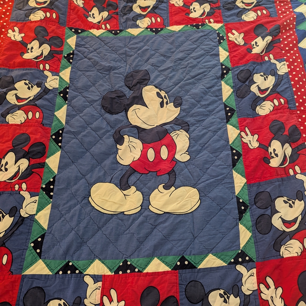 Vintage Disney Mickey Mouse Quilt - Red, Blue, Black - Picture 2 of 9